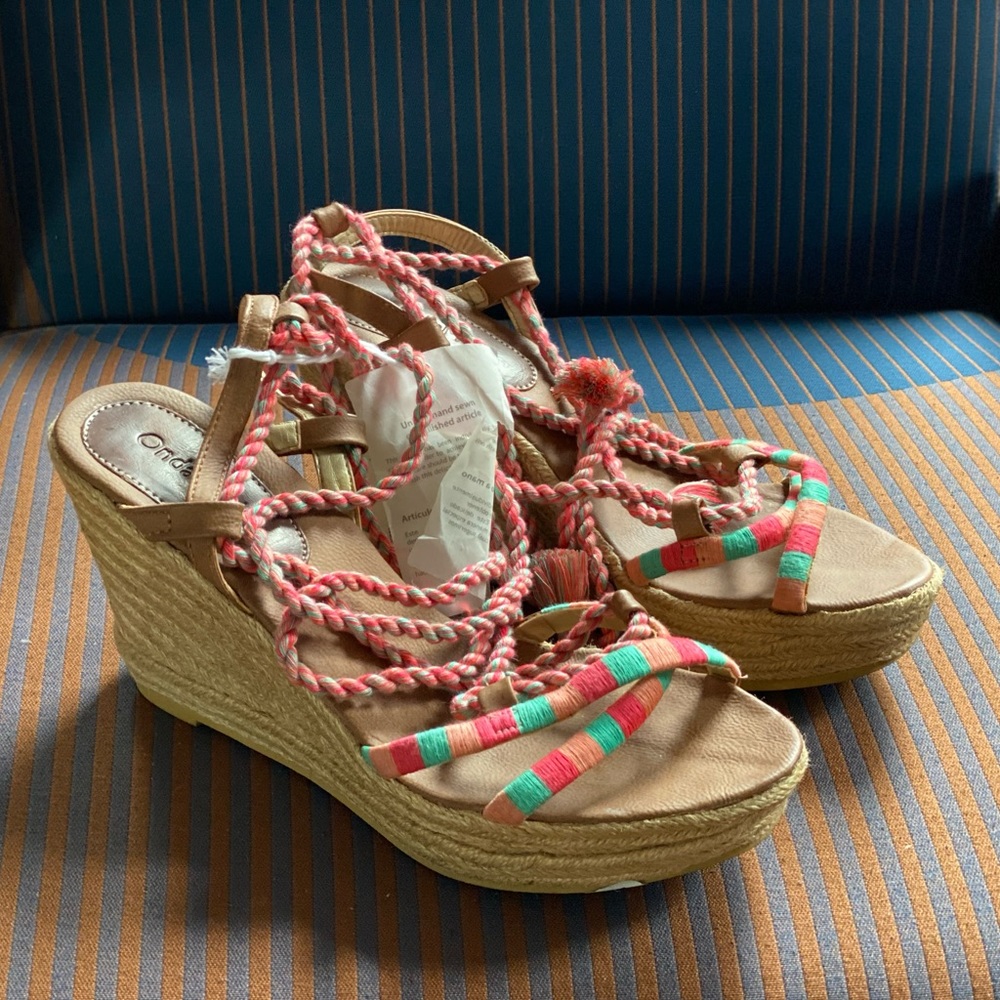 Onda De Mar Lace Up Espadrille Wedge Sandals - Size 8